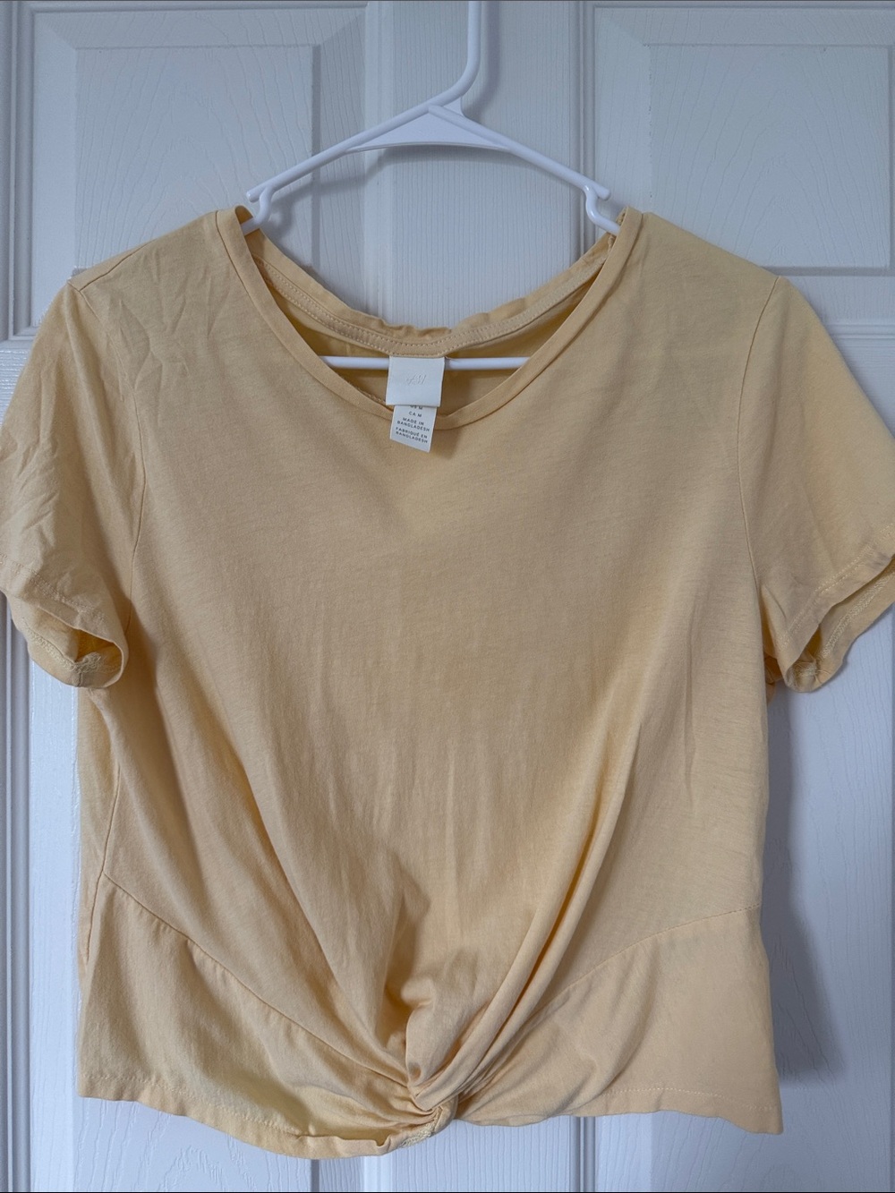 H&M yellow Knot-Front Short Sleeve Crop Tee